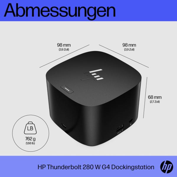 HP Thunderbolt Dockingstation 280W G4 mit Kombinationskabel für Notebooks und mobile Workstation